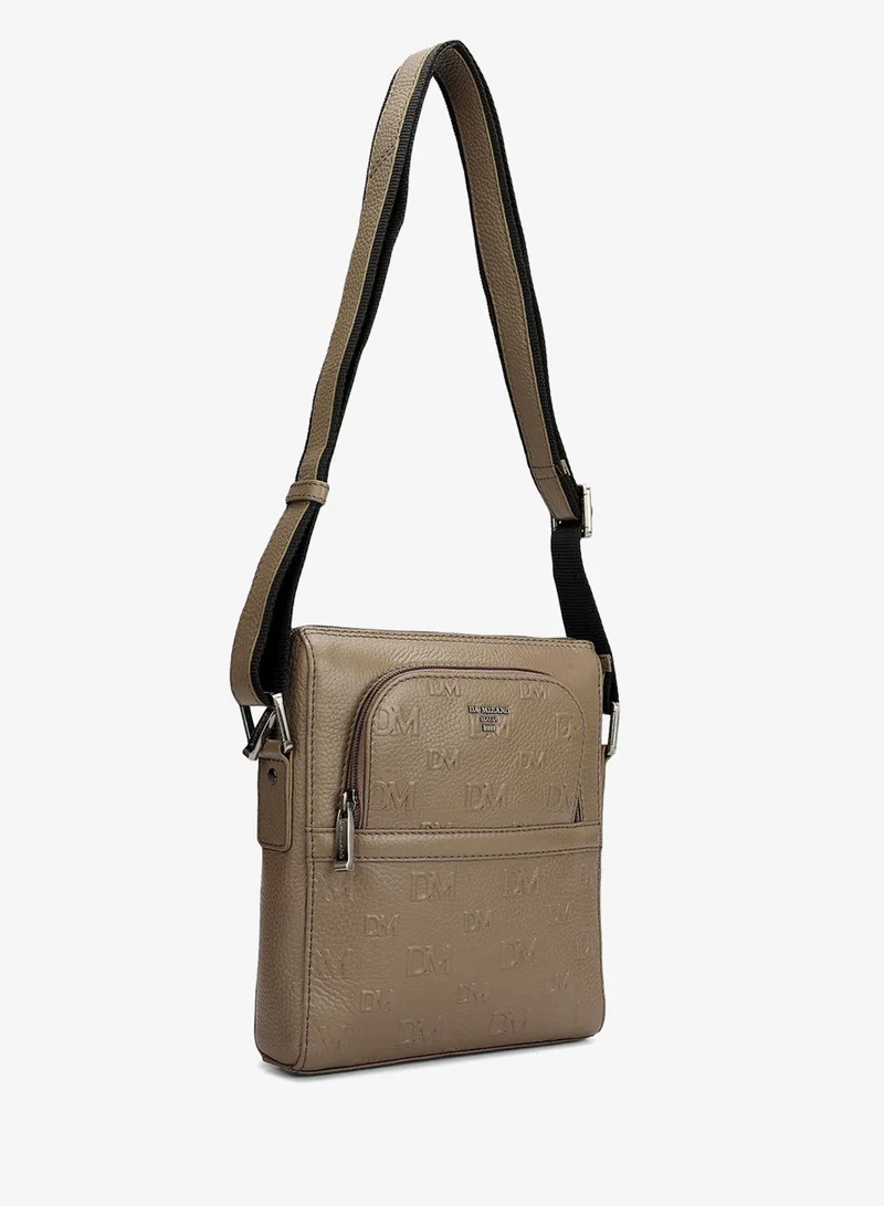 Da Milano Smoke Grey Monogram Wax Leather Men Sling - Smoke Grey for Men | Best Price UAE