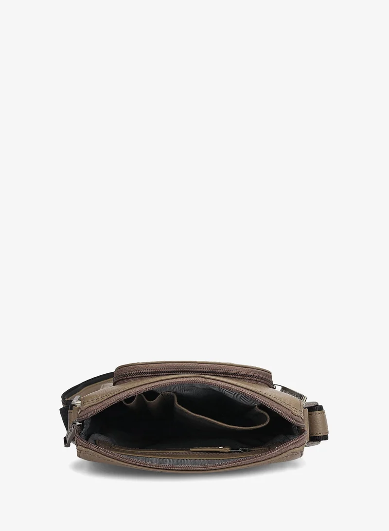 Da Milano Smoke Grey Monogram Wax Leather Men Sling - Smoke Grey for Men | Best Price UAE