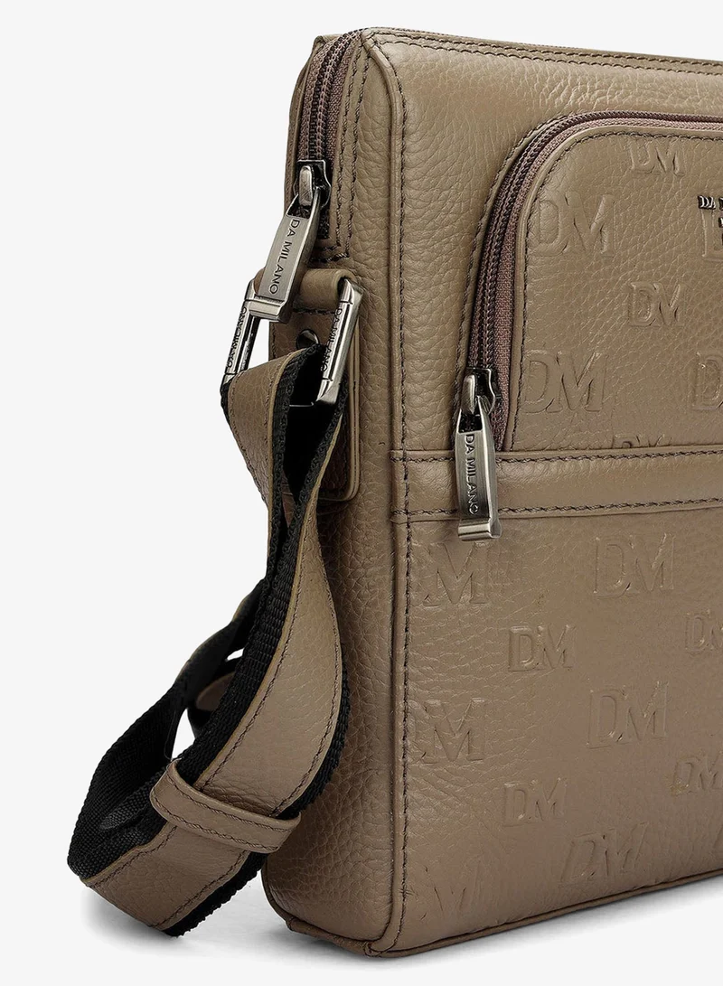 Da Milano Smoke Grey Monogram Wax Leather Men Sling - Smoke Grey for Men | Best Price UAE
