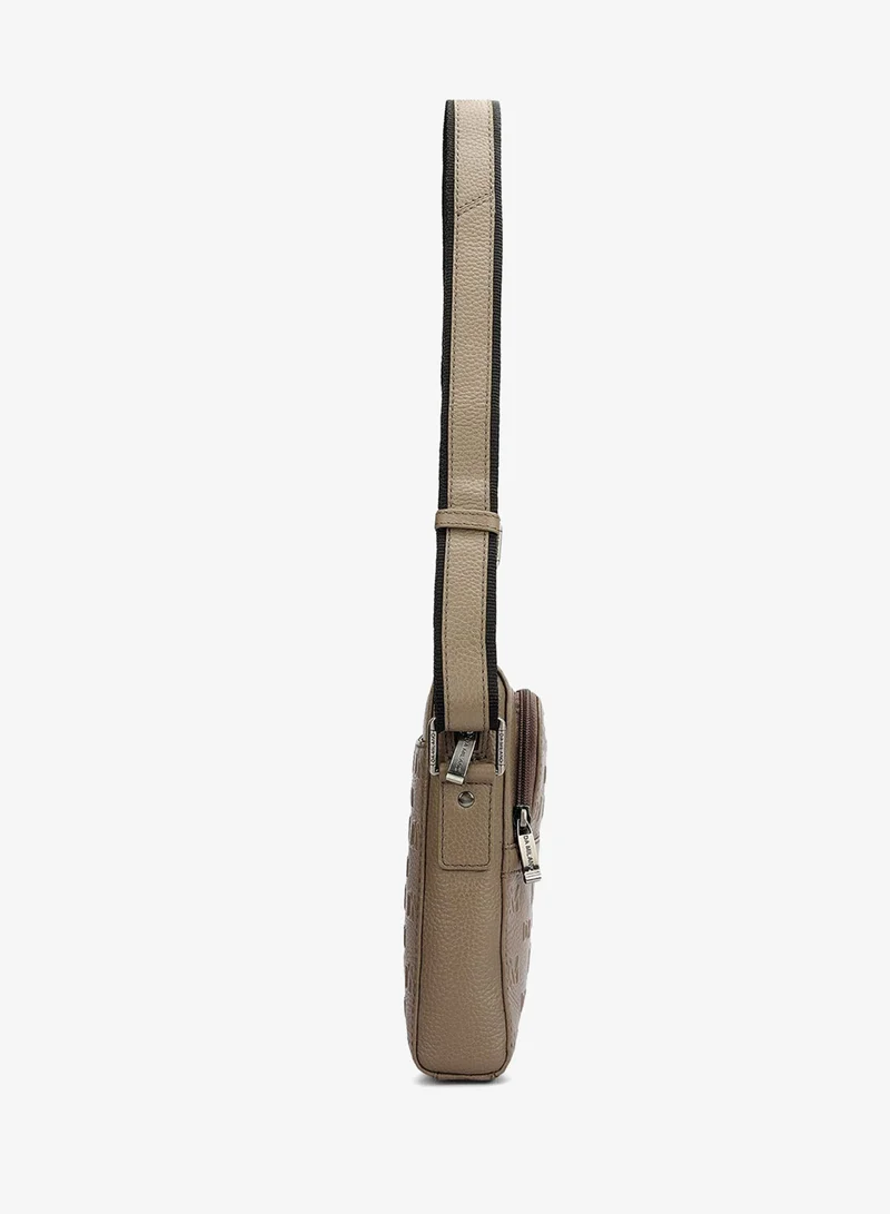 Da Milano Smoke Grey Monogram Wax Leather Men Sling - Smoke Grey for Men | Best Price UAE