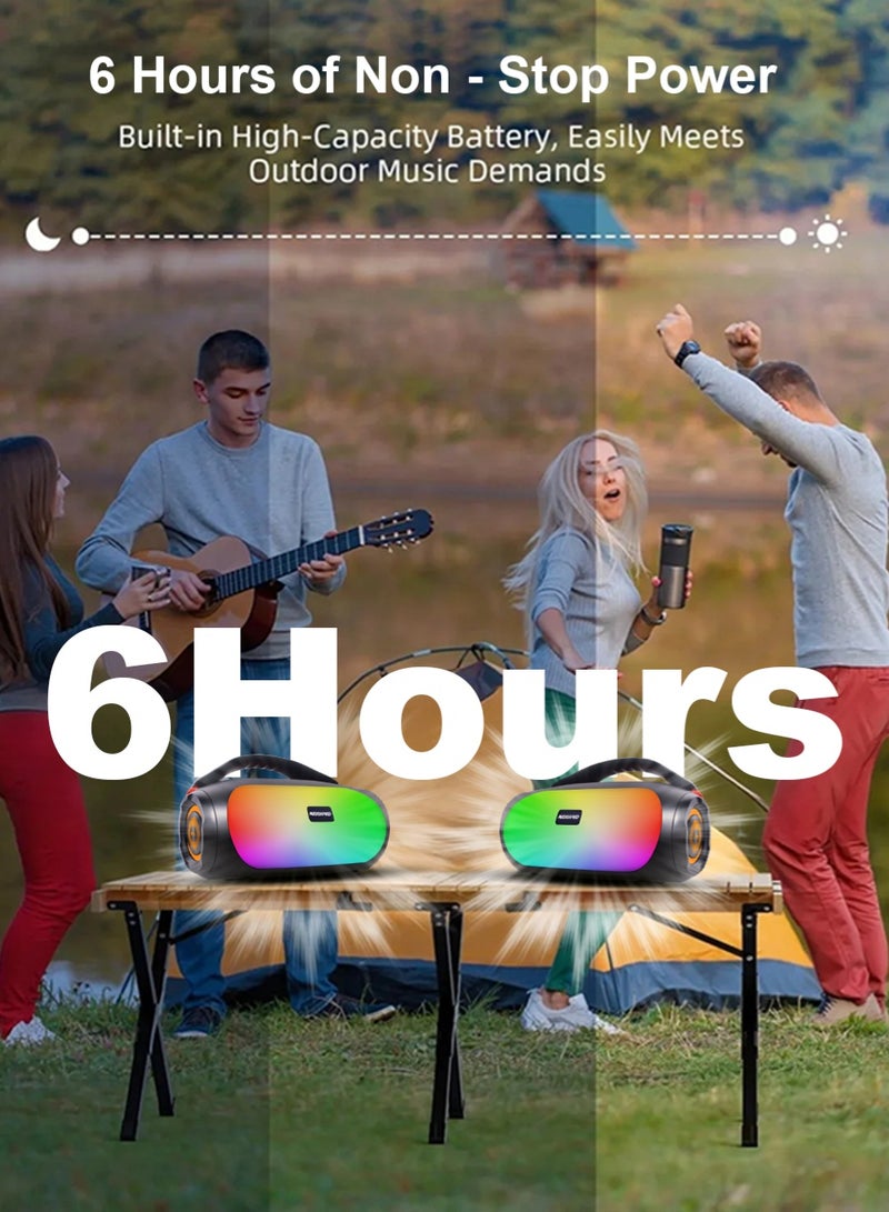 AUDISHAKO مكبر صوت بلوتوث IPX5 مقاوم للماء مكبر صوت محمول خارجي BT5.4 مع أضواء LED اقتران ستيريو لاسلكي للصوت للحفلات المنزلية والشاطئ والتخييم يدعم USB وTF وFM وTWS - Image 5