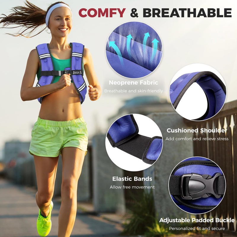 BAGAIL Comfort-Fit Weighted Vest for Woman, Even Weight Distribution, Faster Weight Loss, No-Chafe or Bounce for Walking & Running with Detachable Phone Pouch & Reflective Stripes (Available 5-30lbs) - Image 2