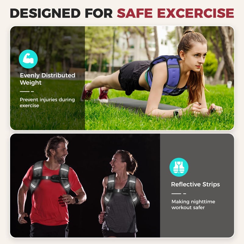 BAGAIL Comfort-Fit Weighted Vest for Woman, Even Weight Distribution, Faster Weight Loss, No-Chafe or Bounce for Walking & Running with Detachable Phone Pouch & Reflective Stripes (Available 5-30lbs) - Image 4