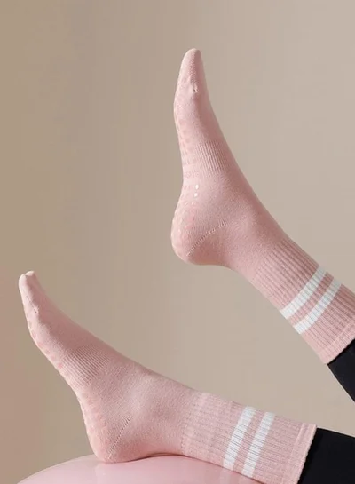 Styli Active Double Stripe Silicon Pad Base Crew Yoga Socks