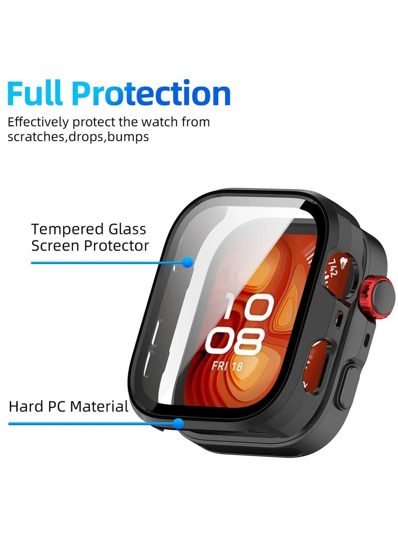 Youque 2 PCS Case for HUAWEI Watch Fit 4 Screen Protector, Hard PC Case with Tempered Glass Screen Protector Bubble-Free Cover Slim HD Ultra-Thin Bumper, Black/Clear - Image 4