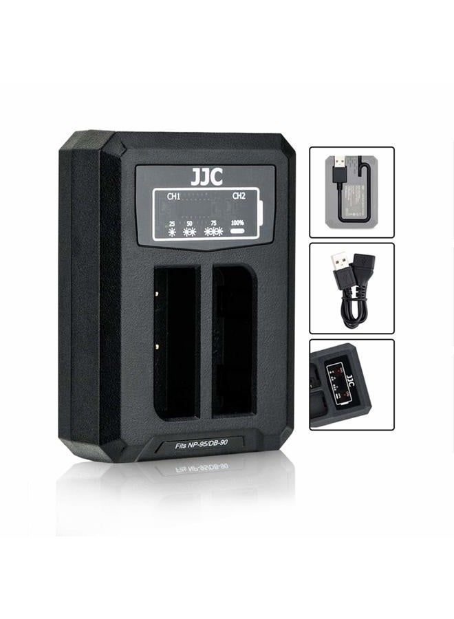 JJC محول شاحن بطارية مزدوج USB NP-95 لكاميرات فوجي فيلم فاين بيكس X100T، X100S، X100، X30، X-S1 لشواحن Fuji NP-95 و Ricoh DB-90 - Image 1