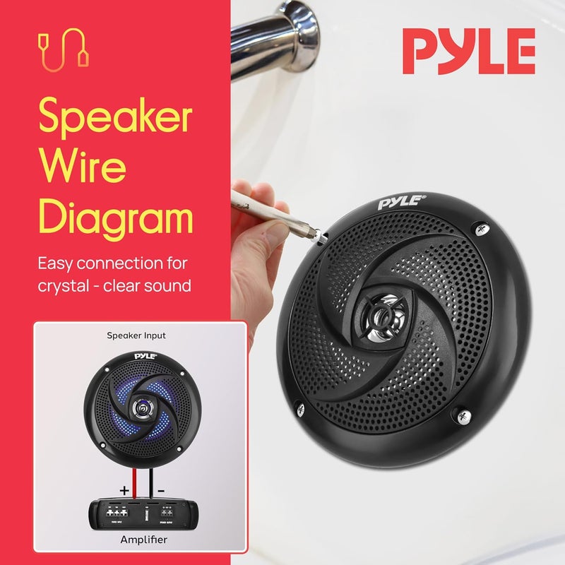 Pyle Waterproof Rated Marine Speakers - 4'' 2 Way Outdoor Audio System with LED Lights, 100W Power, Black - Image 4