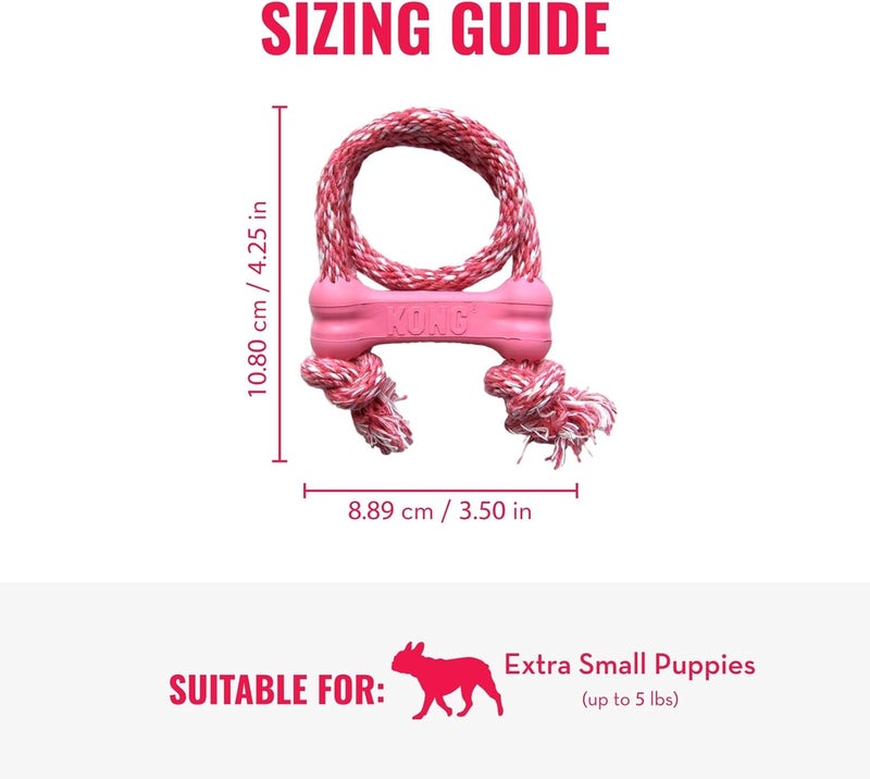 KONG - Puppy Goodie Bone with Rope - Teething Rubber, Teeth Cleaning Dog Toy - for X-Small Puppies - Pink - Image 3
