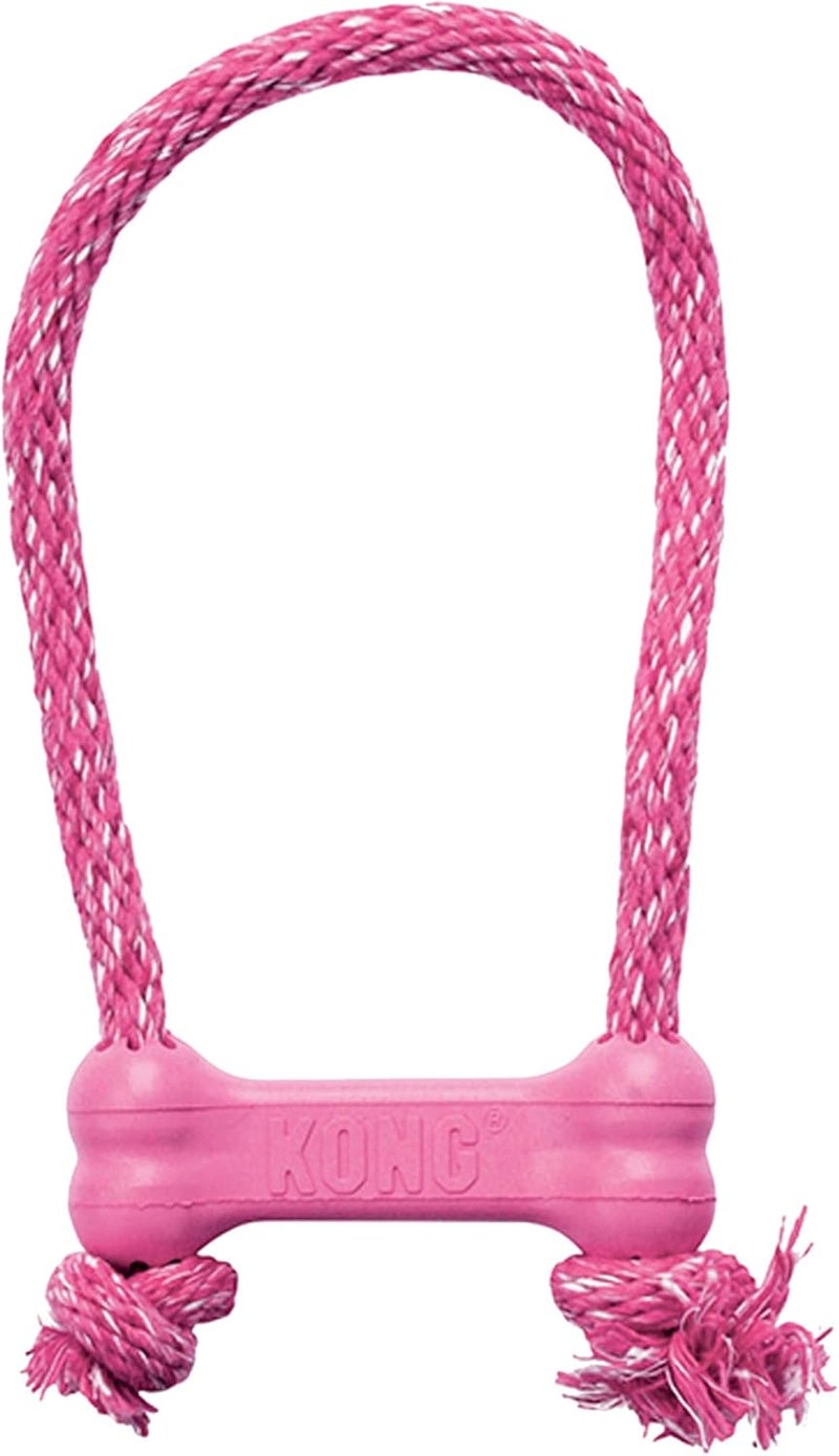 KONG - Puppy Goodie Bone with Rope - Teething Rubber, Teeth Cleaning Dog Toy - for X-Small Puppies - Pink - Image 1