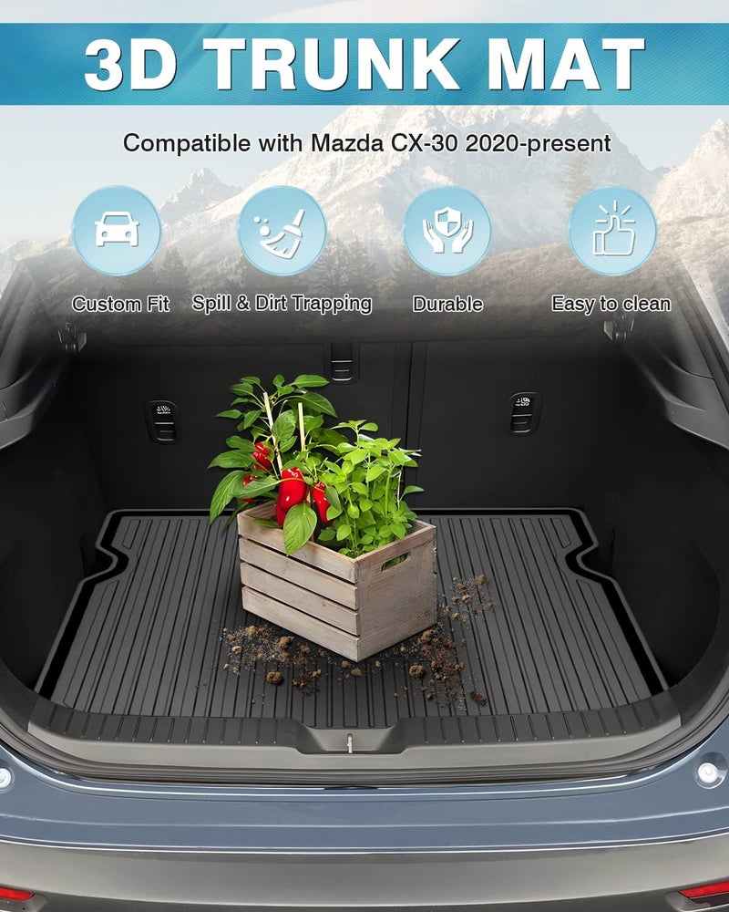 Mixsuper Cargo Liner for Mazda CX-30 2020-2025 2026 Trunk Mat for CX30 Accessories All Weather Trunk Liner Rear Cargo Mat Behind 2nd Row Black - Image 2
