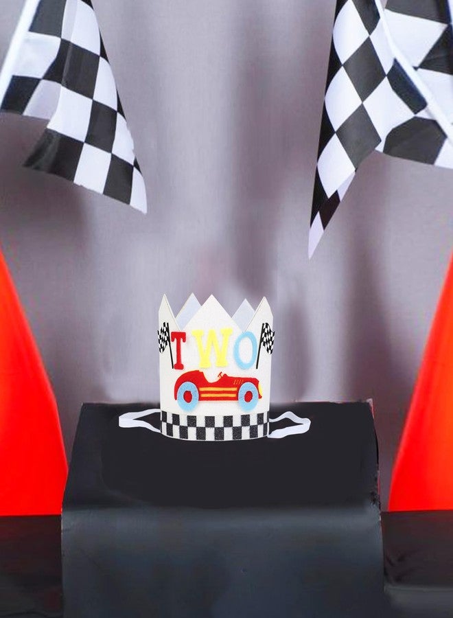 CORNER LACE Two Fast Birthday Hat - Racing Car 2nd Birthday Glitter Crown, Race Car Second Birthday Decoration, Two Years Old Party Supplies - Image 4