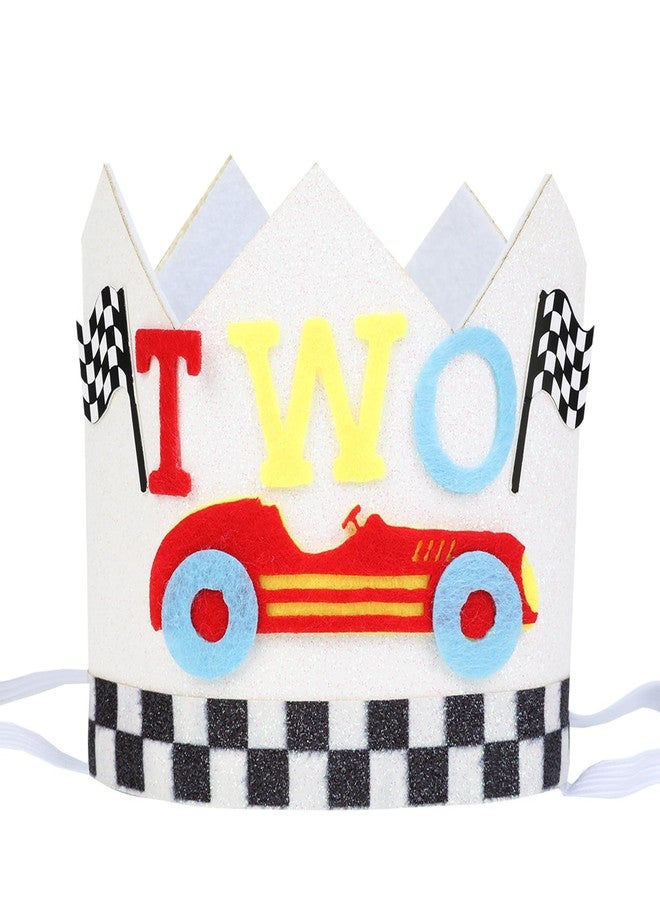 CORNER LACE Two Fast Birthday Hat - Racing Car 2nd Birthday Glitter Crown, Race Car Second Birthday Decoration, Two Years Old Party Supplies - Image 1