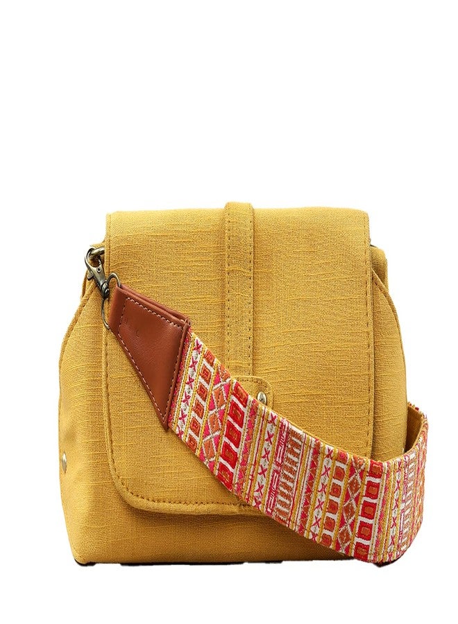 BHASTRA Amaira Sling Bag - Yellow| Cotton And Vegan Leather | Bag for Women - Girls Travel Crossbody Bags with Adjustable Strap - Ladies Shoulder Purse Stylish Handbag-Ideal For Gifting - Image 1