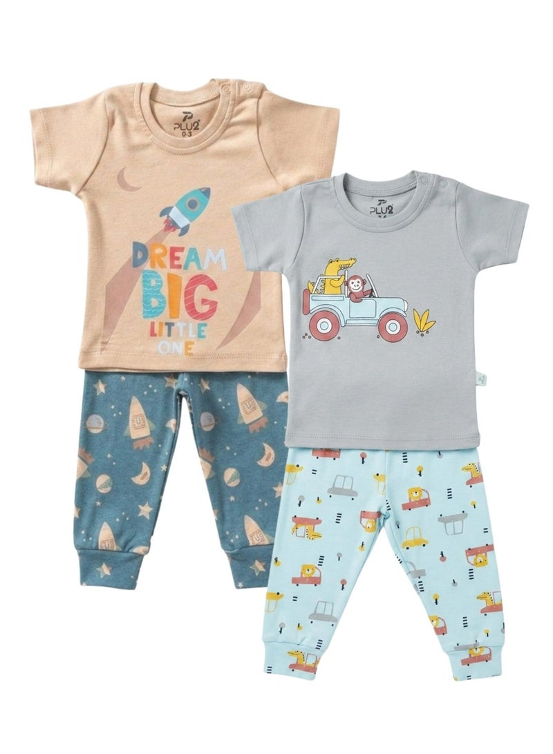 Pluto Pack of 2 Cotton Pajama Set for Baby Boy - Image 1
