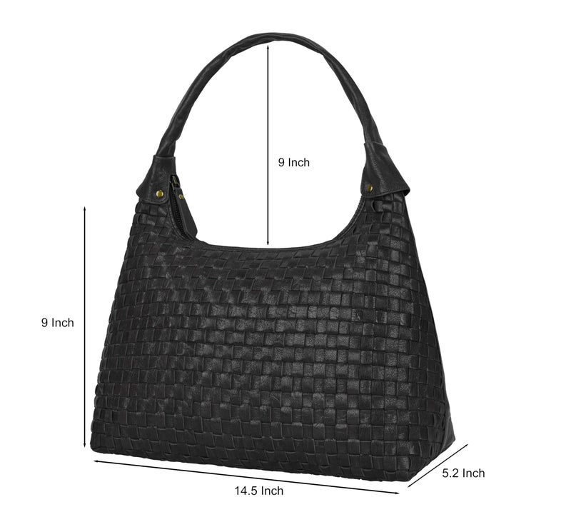 ANTONIO VALERIA Allison Braided Black Leather Hobo Bag for Women - Image 3