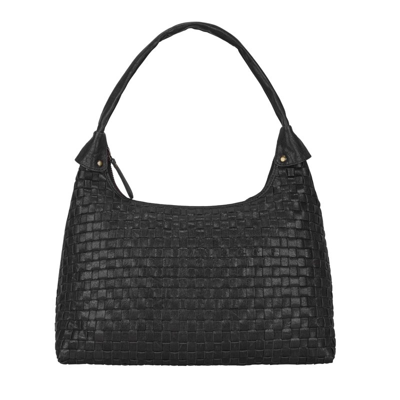 ANTONIO VALERIA Allison Braided Black Leather Hobo Bag for Women - Image 2