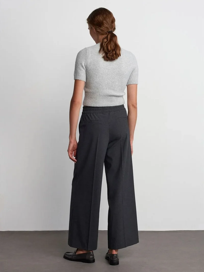 Dilvin Dilvin Wide-Leg Crepe Trousers With Drawstring Waist