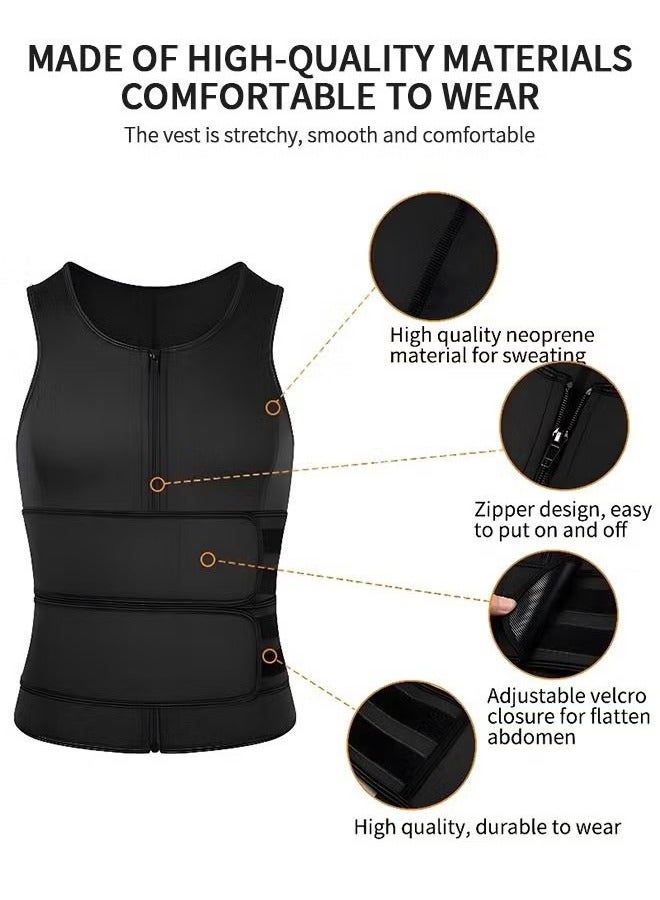 fdsport Men's Neoprene Sauna Zipper Waist Trainer Vest Top, Abdominal Vest Body Shaper Double Breasted Body Shaper, Slimming Body Shaper, Black XXXL - Image 2
