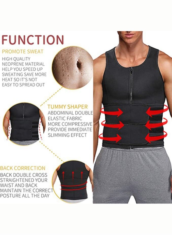 fdsport Men's Neoprene Sauna Zipper Waist Trainer Vest Top, Abdominal Vest Body Shaper Double Breasted Body Shaper, Slimming Body Shaper, Black XXXL - Image 5