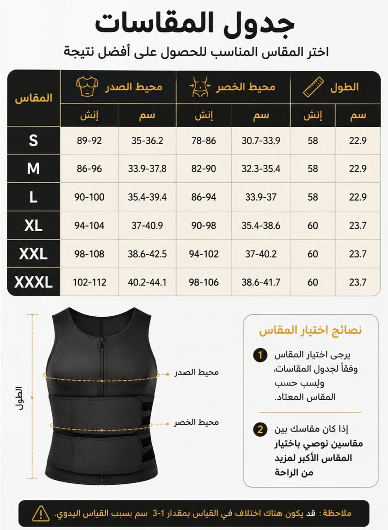 fdsport Men's Neoprene Sauna Vest with Front Zipper, Double Compression Waist Trainer Tank Top, Tummy Control Body Shaper for Gym Workout Weight Loss Black - Image 5