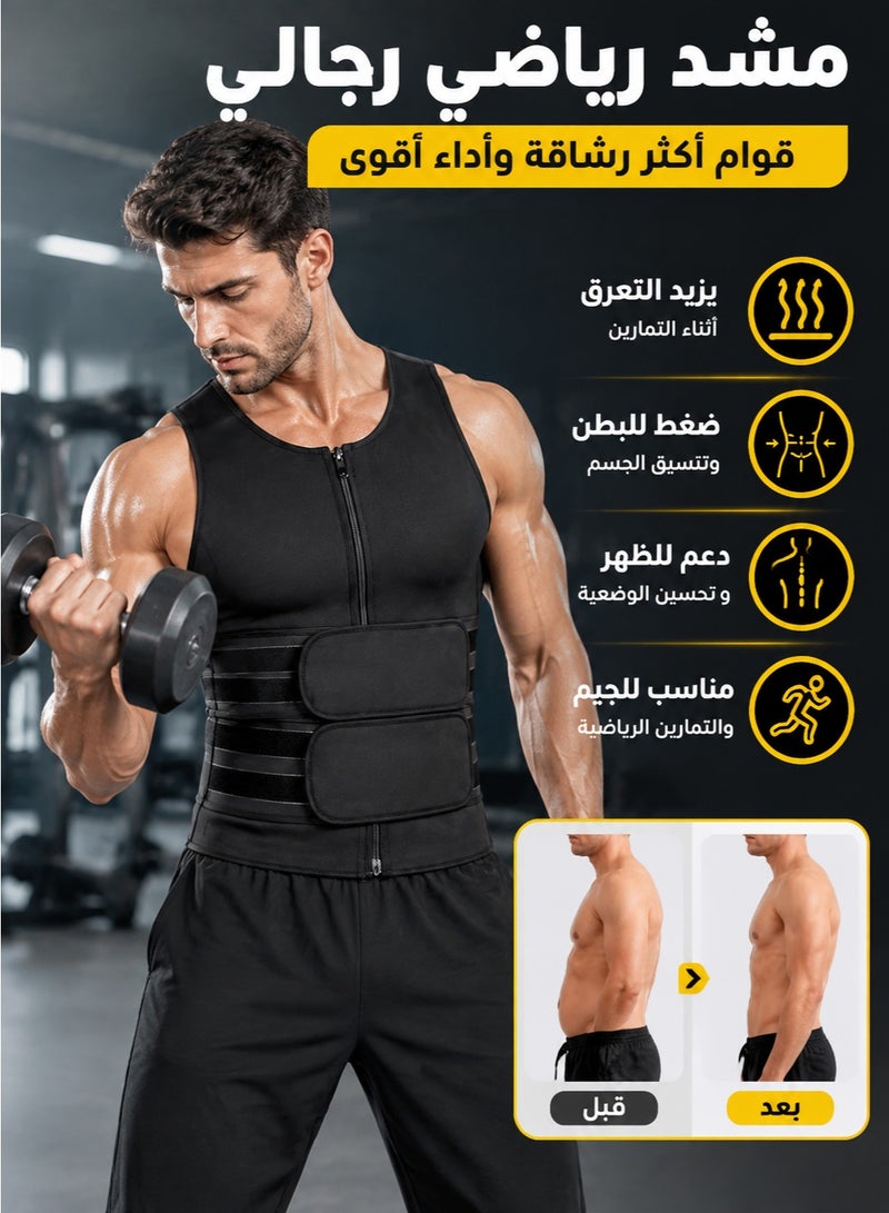 fdsport Men's Neoprene Sauna Vest with Front Zipper, Double Compression Waist Trainer Tank Top, Tummy Control Body Shaper for Gym Workout Weight Loss Black - Image 2