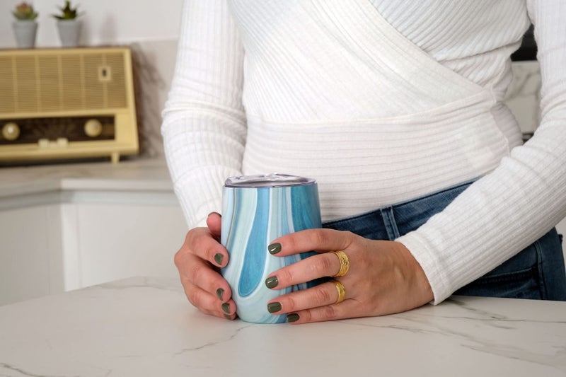 CHILLOUT LIFE Stainless Steel Wine Tumblers 2 Pack 12 oz - Double Wall Vacuum Insulated Wine Cups with Lids and Straws Set for Coffee  Wine  Cocktails (Ocean Marble) - Image 5