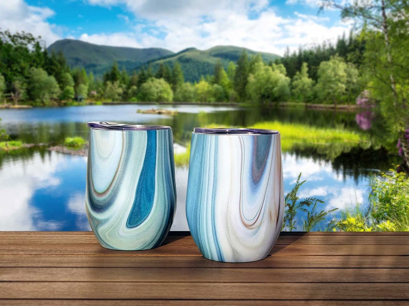 CHILLOUT LIFE Stainless Steel Wine Tumblers 2 Pack 12 oz - Double Wall Vacuum Insulated Wine Cups with Lids and Straws Set for Coffee  Wine  Cocktails (Ocean Marble) - Image 3