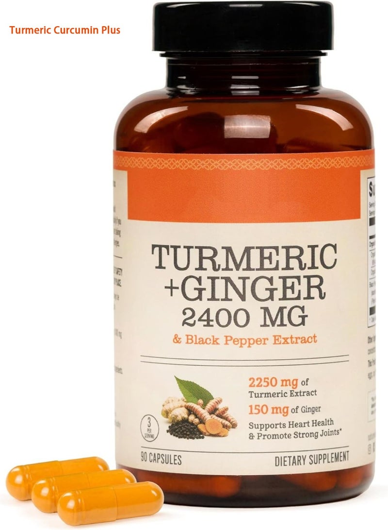 Turmeric Curcumin Supplement with Ginger Root for Joint Support, Digestive & Gut Health - Contains Organic Turmeric Curcumin with Black Pepper (Bioperine) for Enhanced Absorption - 90 Capsules Visit the Vimerson Health Store