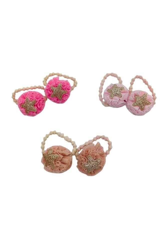 Yellow Bee Glitter Star Tulle Hair Ties for Girls, Pink, Peach, and White Set, One Size - Image 1