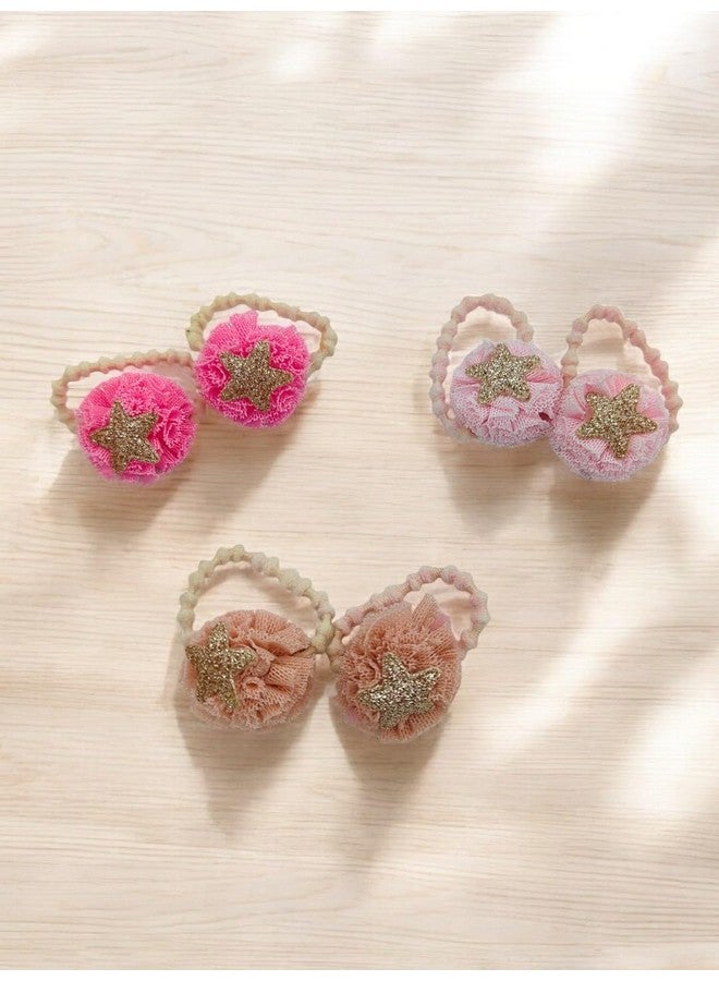 Yellow Bee Glitter Star Tulle Hair Ties for Girls, Pink, Peach, and White Set, One Size - Image 2