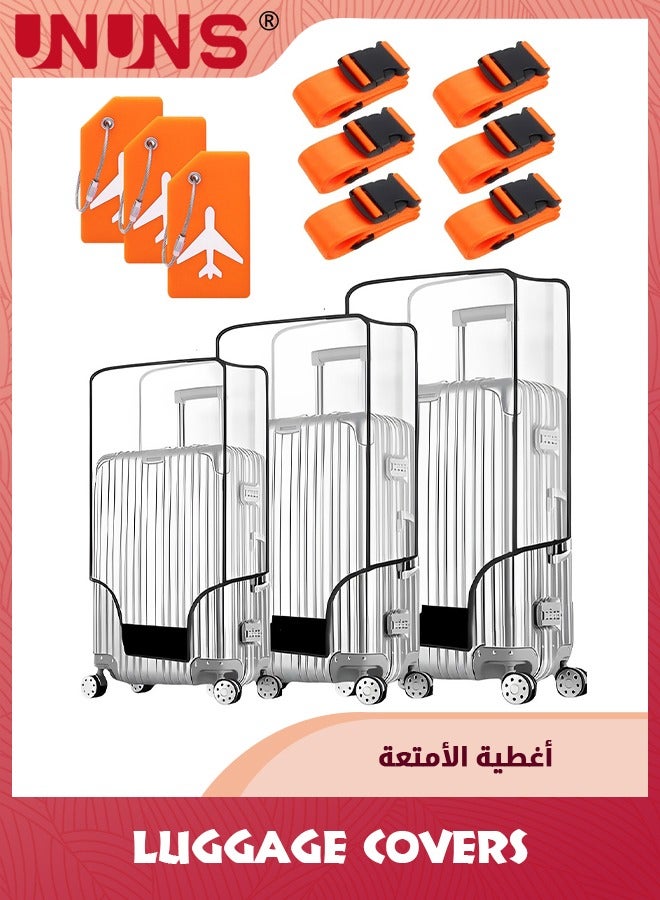 Clear PVC Luggage Covers,3PCS Suitcase Protector Covers Set With 6×Luggage Straps and 3×Name ID Cards,PVC Waterproof Luggage Sleeves For 20" 24" 28" Wheeled Suitcases