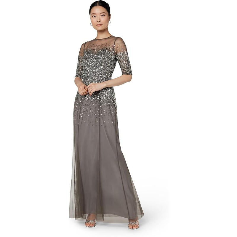 Adrianna Papell Women's Beaded Illusion Gown Dress, Led, 10 - Image 1