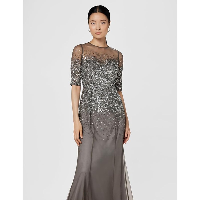 Adrianna Papell Women's Beaded Illusion Gown Dress, Led, 10 - Image 4