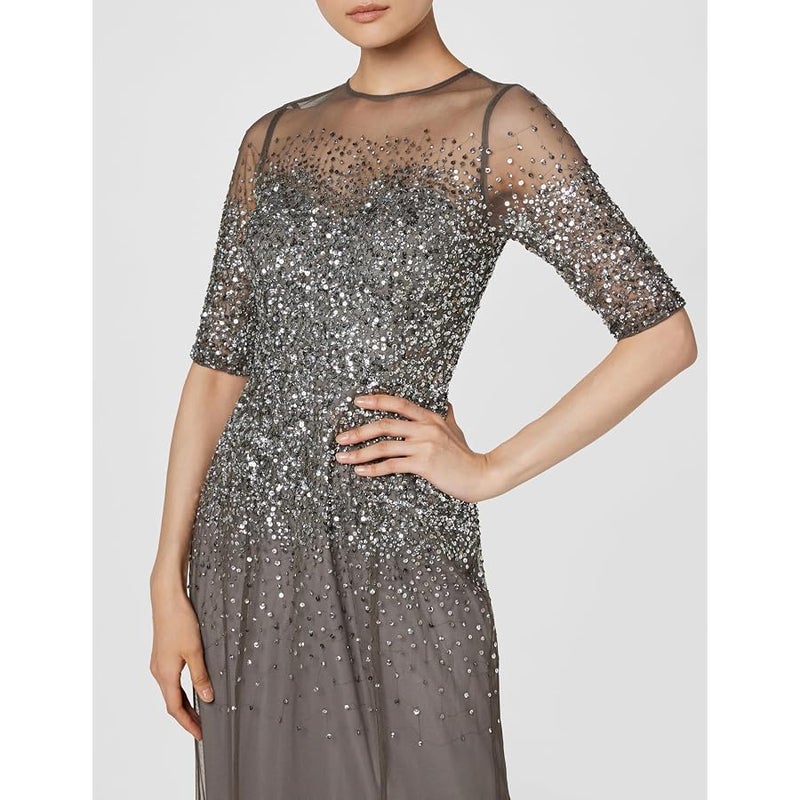 Adrianna Papell Women's Beaded Illusion Gown Dress, Led, 10 - Image 5