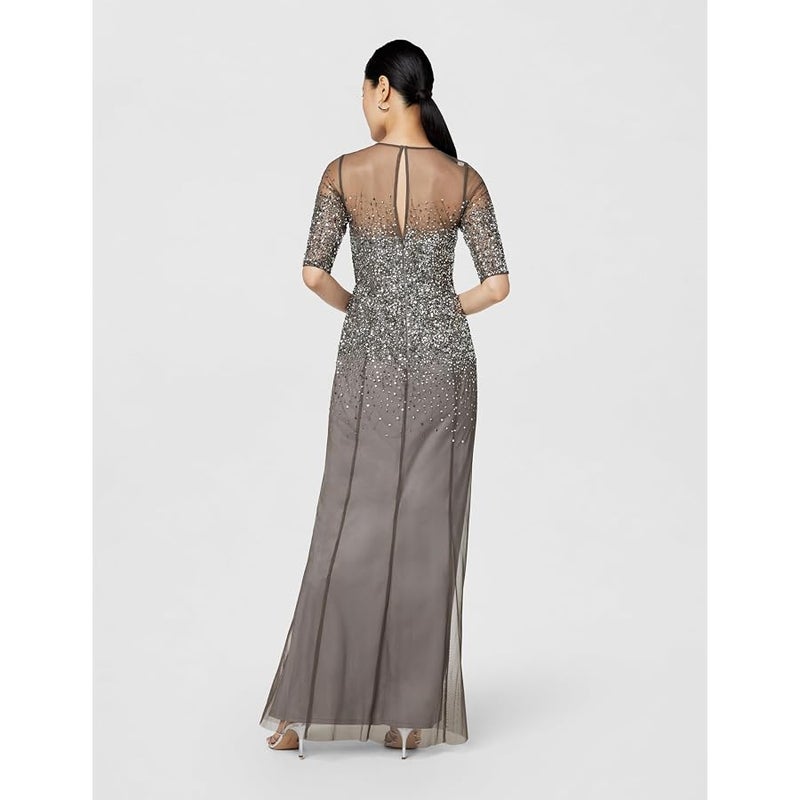 Adrianna Papell Women's Beaded Illusion Gown Dress, Led, 10 - Image 3