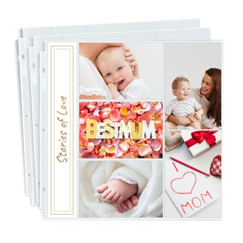 Dunwell Photo Album Refill Pages 12x12 (4x6 Mixed Layout), 25 Pack Holds 250 Pictures, Plastic 4 x 6 Photo Sleeves for 3-Ring Scrapbook Binder, Acid-Free Poly - Image 1