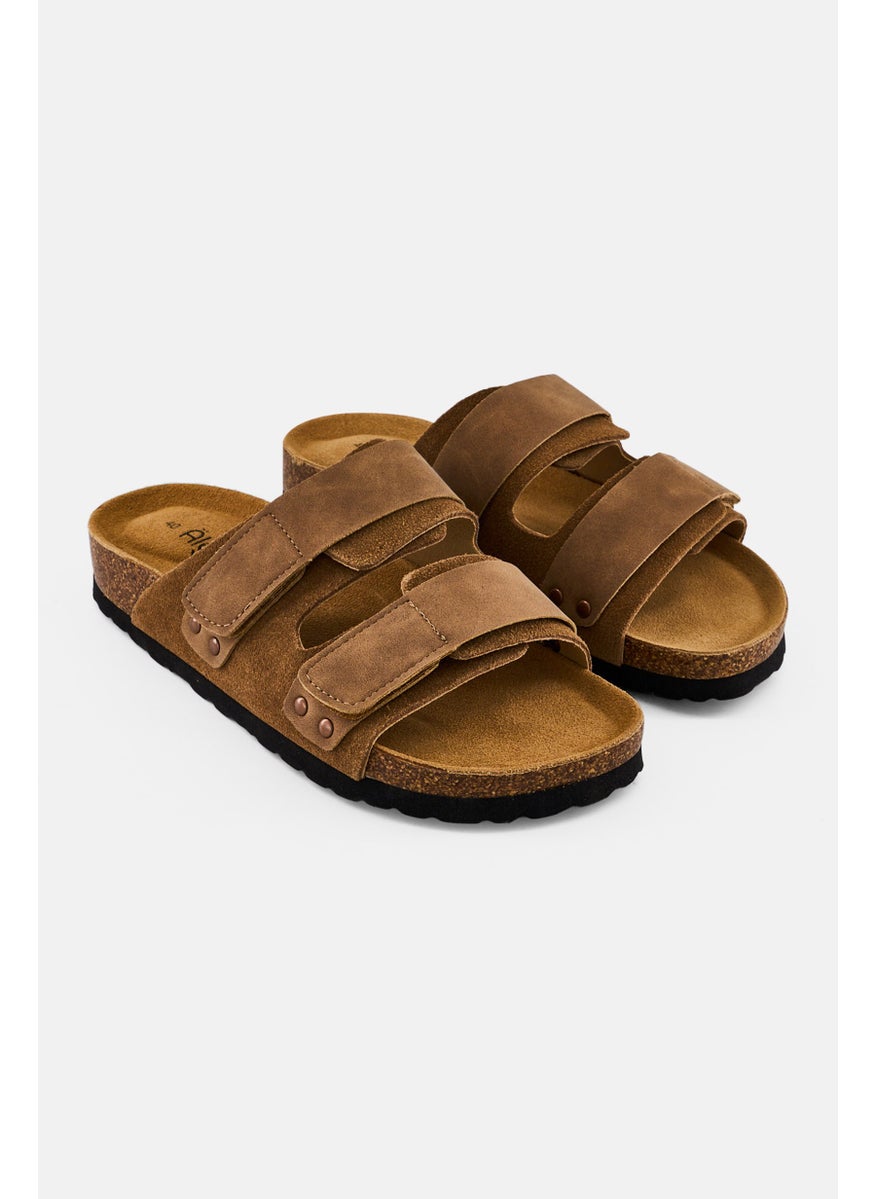 Algspar Men Velcro Closure Cork Sandals, Tan  - Image 1
