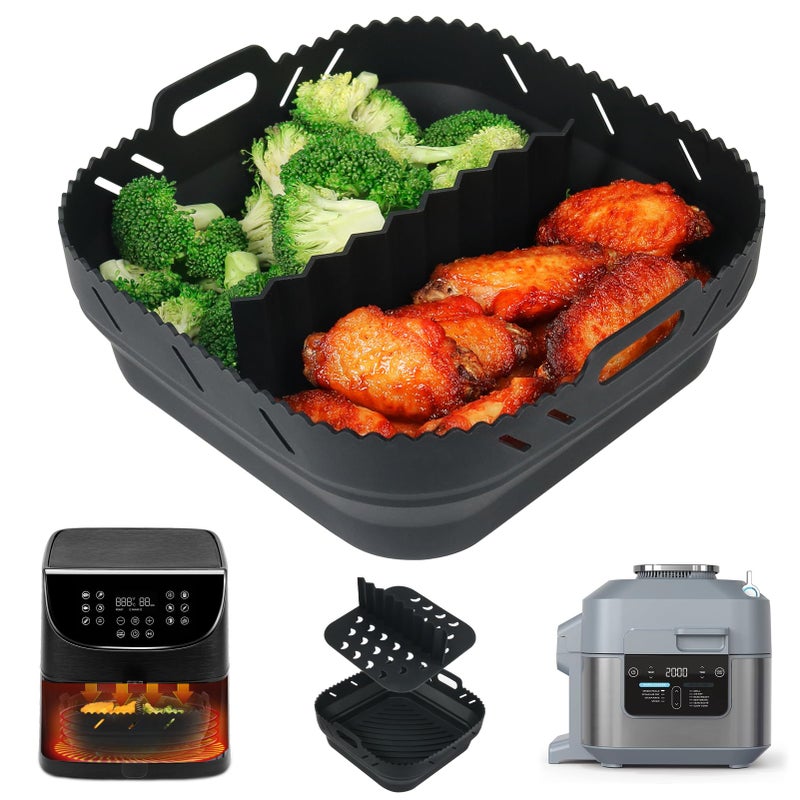YQL Foldable Silicone Air Fryer Liner with Divider for COSORI 55LNinja Speedi Airfryer 57L  2mm Liner Thickness  8 Inch Large Air Fryer Accessories Square for Instant Vortex 57LTefal air Fryer
