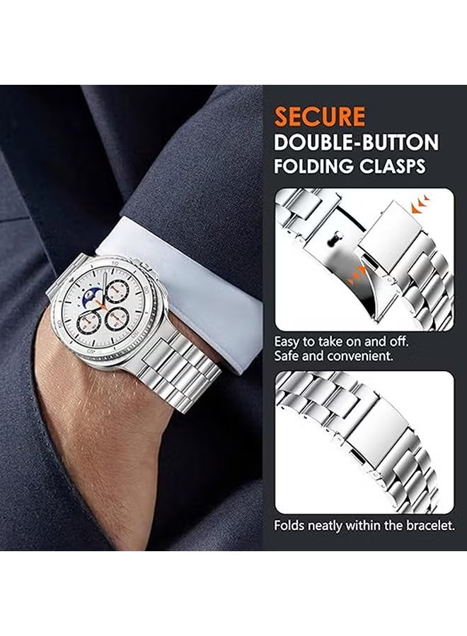 GENNEXT Metal Band For Samsung Galaxy Watch 8 Band 40mm 44mm/Galaxy Watch 8 Classic 46mm, No Gap Stainless Steel Strap for Men Women- silver - Image 4
