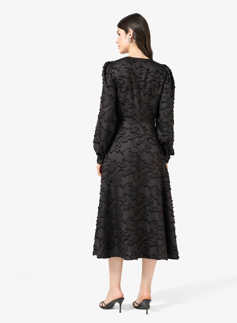 YAS Lace Detail V Neck Long Sleeve Midi Dress - Image 2