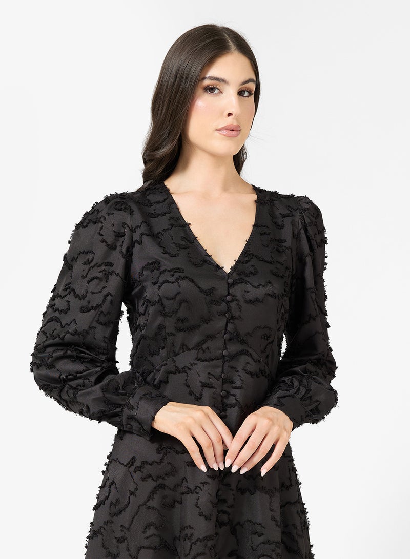 YAS Lace Detail V Neck Long Sleeve Midi Dress - Image 3