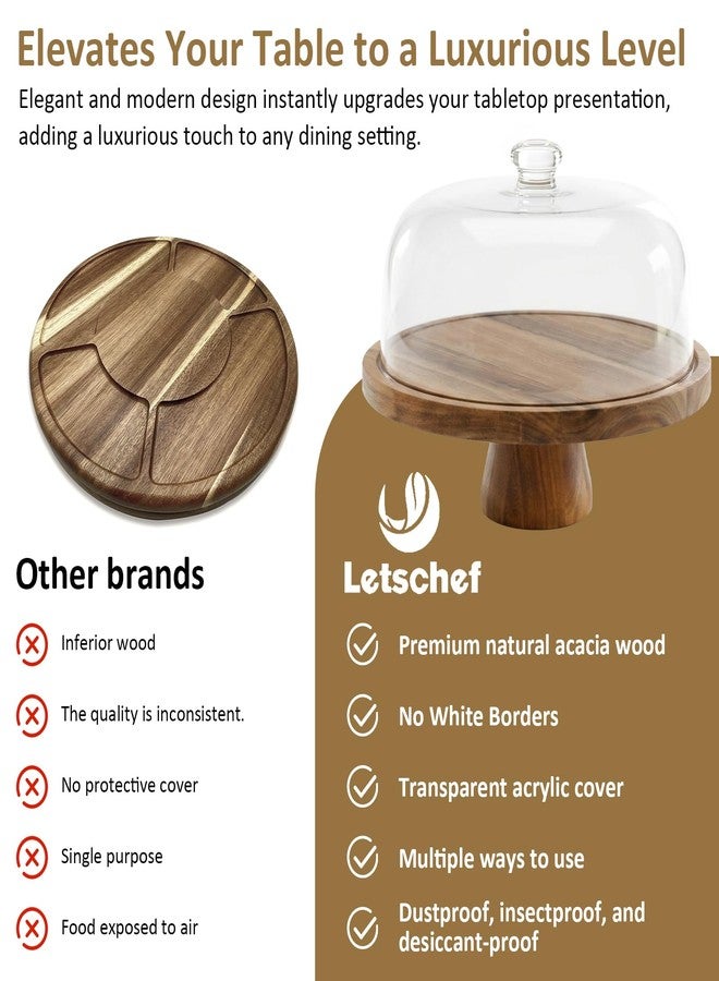 Letschef Acacia Wood Cake Stand with Dome Lid, Footed Wooden Cake Display Plate with Clear Acrylic Cover, Perfect for Birthday Parties, Weddings, Dessert Table & Home Kitchen Decor - Image 3