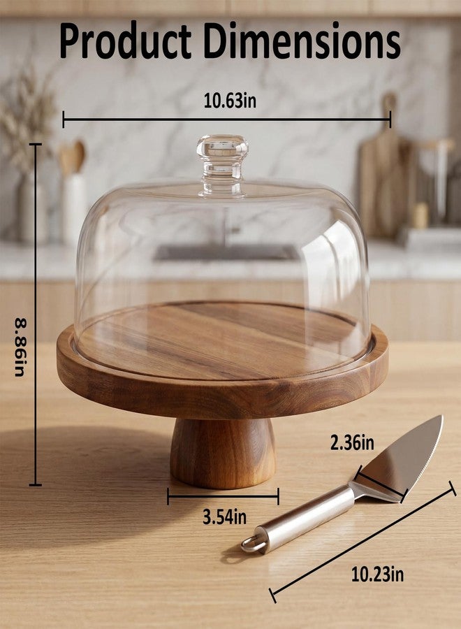 Letschef Acacia Wood Cake Stand with Dome Lid, Footed Wooden Cake Display Plate with Clear Acrylic Cover, Perfect for Birthday Parties, Weddings, Dessert Table & Home Kitchen Decor - Image 2