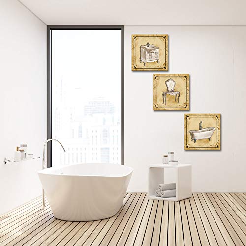 Derkymo 3 Pieces Bathroom Picture Wall Decor Vintage Classic Elegant Bath Tub Art Prints Bathroom Canvas Wall Art Prints Framed Ready to Hang 12"x12"x3pcs - Image 4