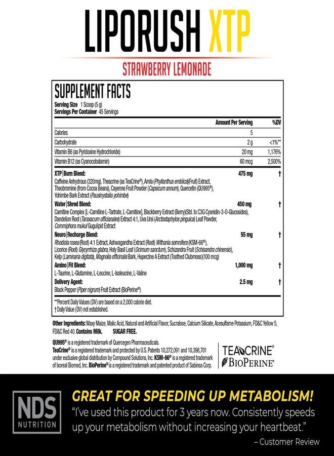 LIPORUSH NDS Nutrition LIPORUSH XTP Strawberry Lemonade Flavor - 45 Servings - Image 2