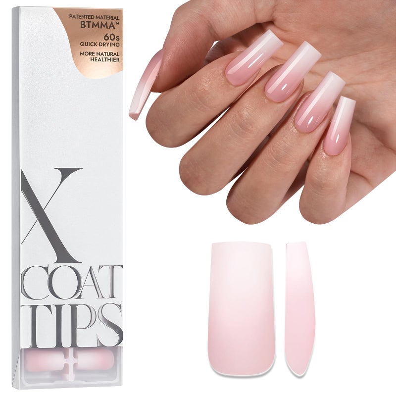 BTArtboxnails XCOATTIPS Ombre Nails - Square Press on Nails Long, 150Pcs Nail Tips Pink White Gradient Soft Gel False Nail Tips Soak Off Fake Nails Extensions DIY 15 Sizes - Image 1