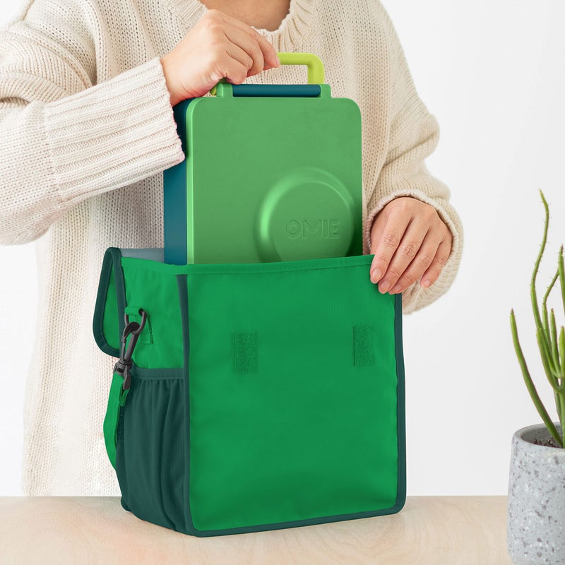 Omie OmieBox Lunch Bag - Washable, Foldable, Durable, WaterResistant Fabric with Interior Pocket and External Bottle Holder (Green) - Image 2