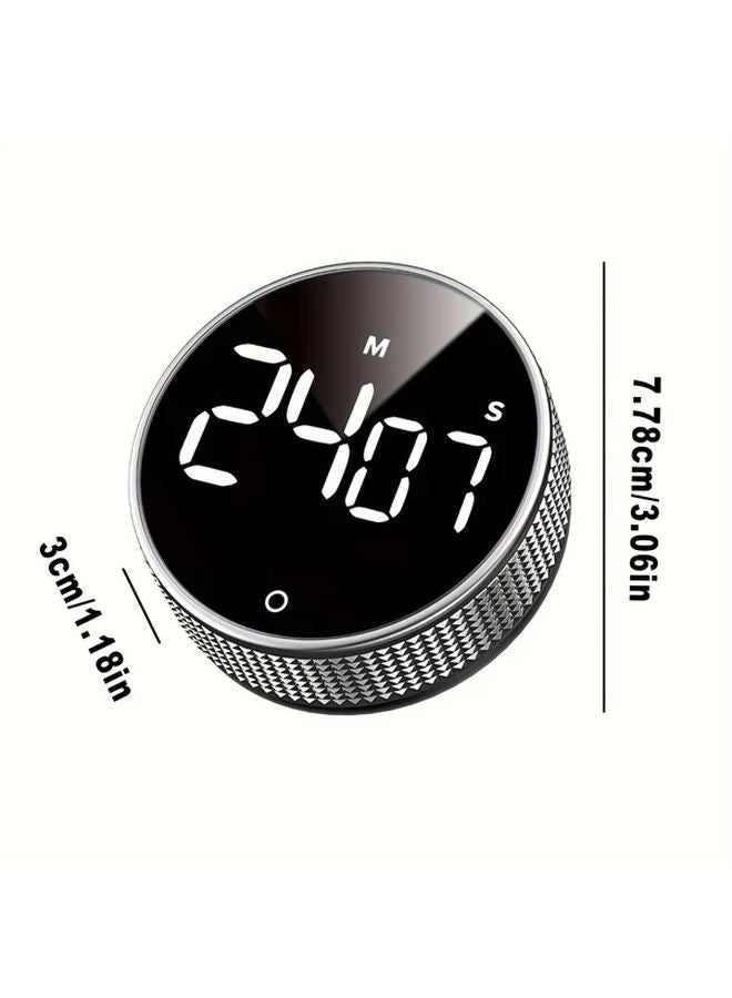 Black Circular Kitchen Timer with Rotating Display LED Light for Cooking Baking Sports - Image 2