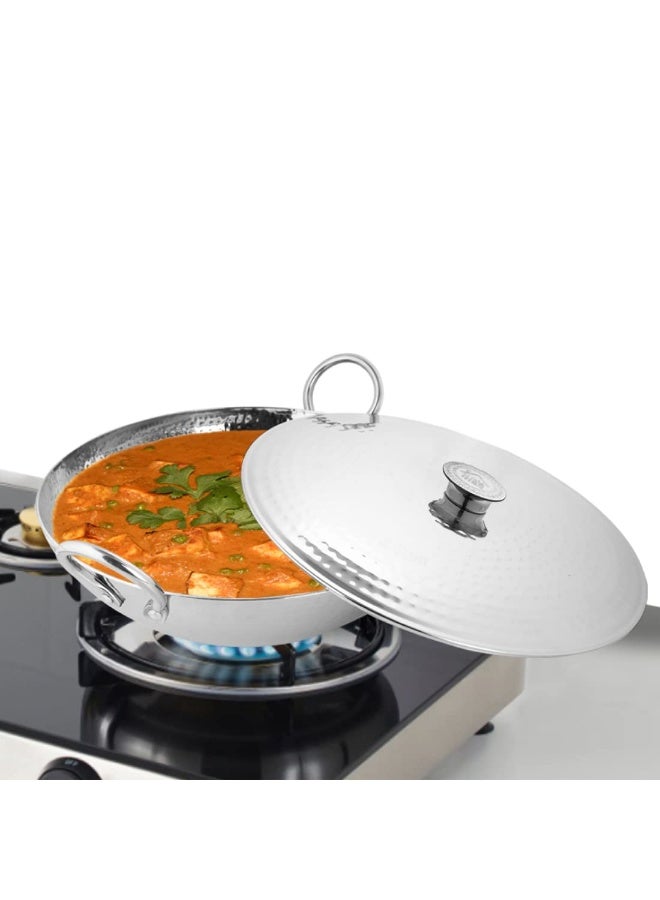 Shri & Sam Stainless Steel 4 Litre Triply Deep Pro Light Weight Hammered Kadhai with Lid, 30 cm, 1885 Grams - Image 1