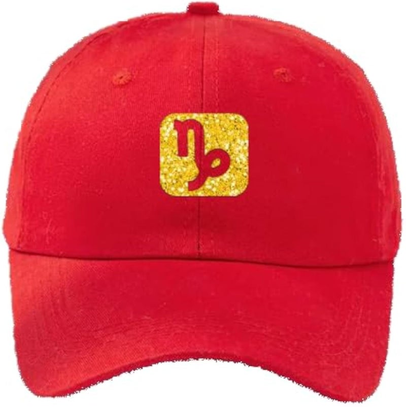 CAP (RED) Golden logo for men and women with sun protection.sports cap with distinctive shapes(Capricorn) (111)